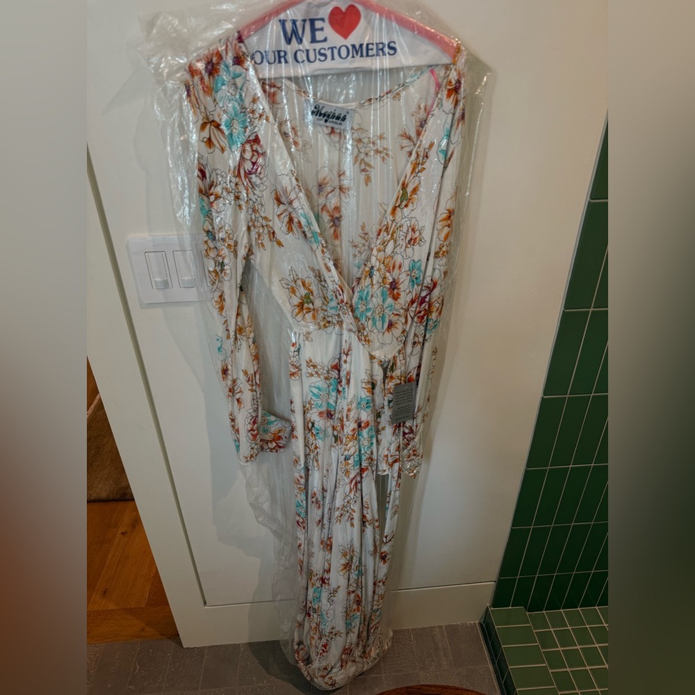 Meghan LA Floral Dress with Cream and Orange Accents